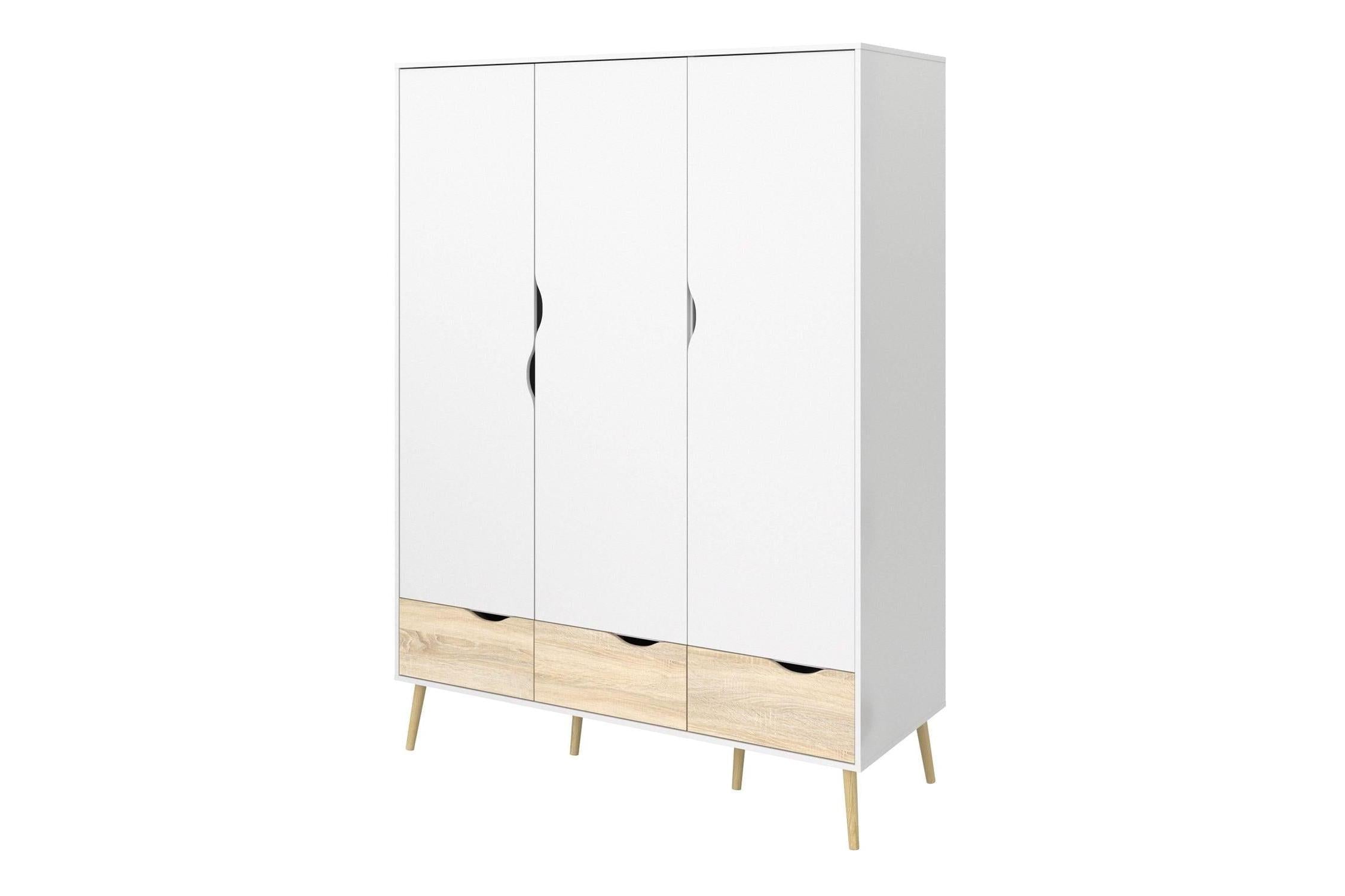 Oslo Wardrobe 3 Doors 3 Drawers In White And Oak