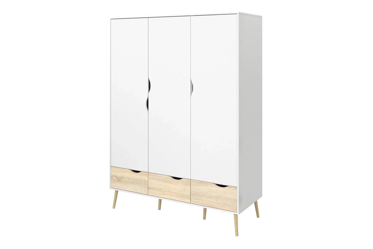 Oslo Wardrobe 3 Doors 3 Drawers In White And Oak