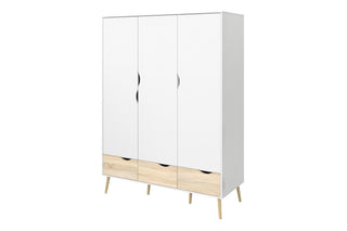 Oslo Wardrobe 3 Doors 3 Drawers In White And Oak
