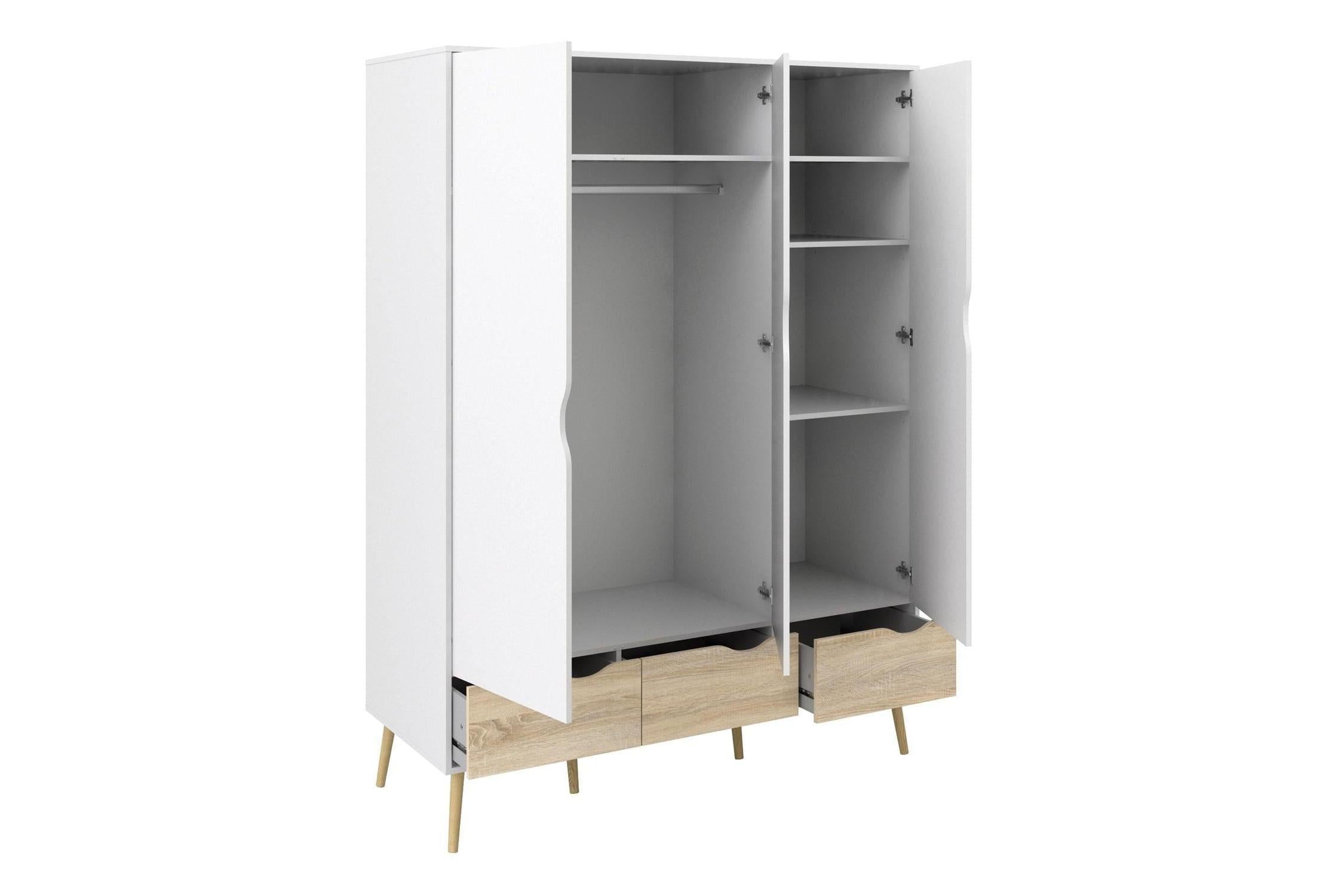 Oslo Wardrobe 3 Doors 3 Drawers In White And Oak