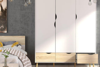 Oslo Wardrobe 3 Doors 3 Drawers In White And Oak