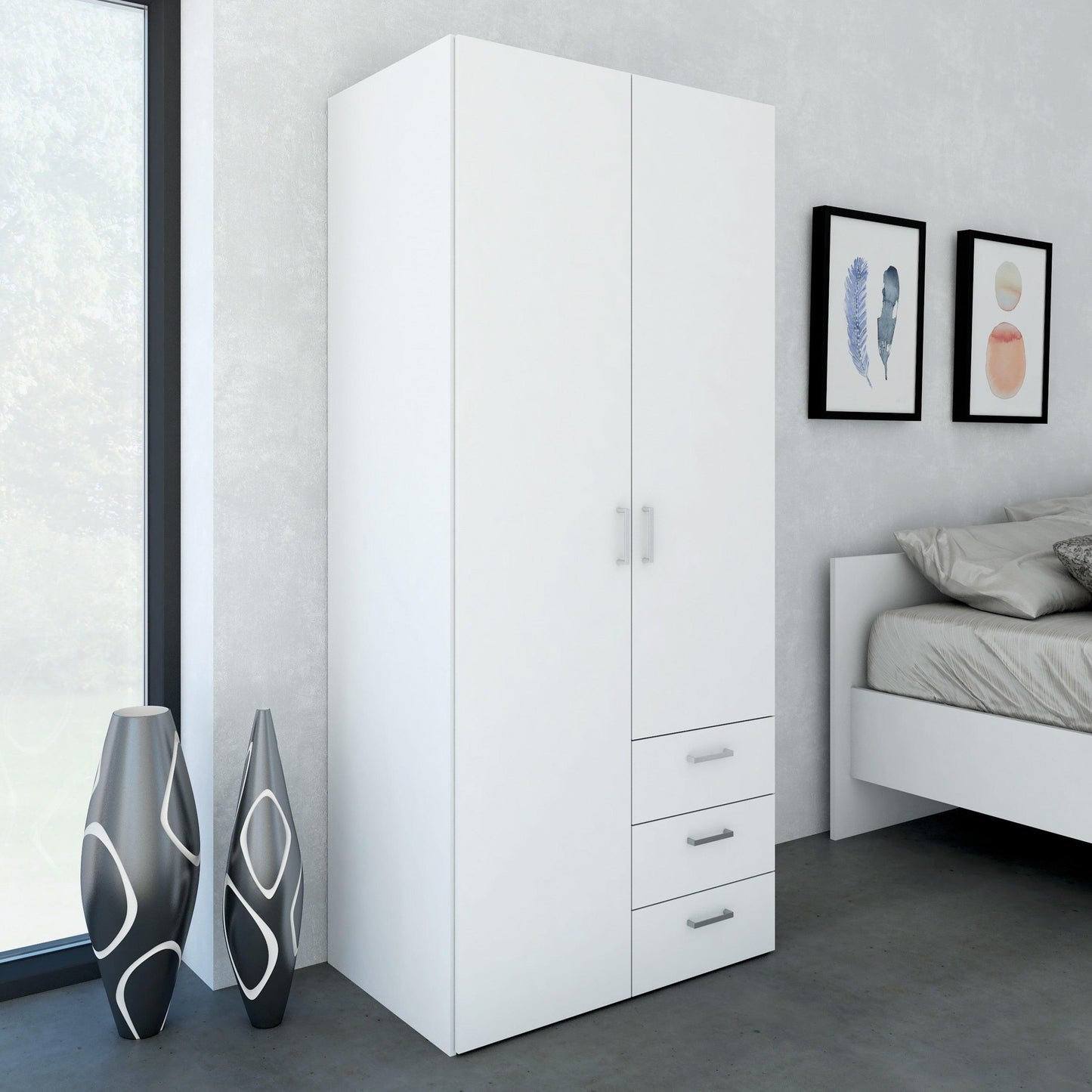 Space Wardrobe with 2 doors + 3 drawers White 77