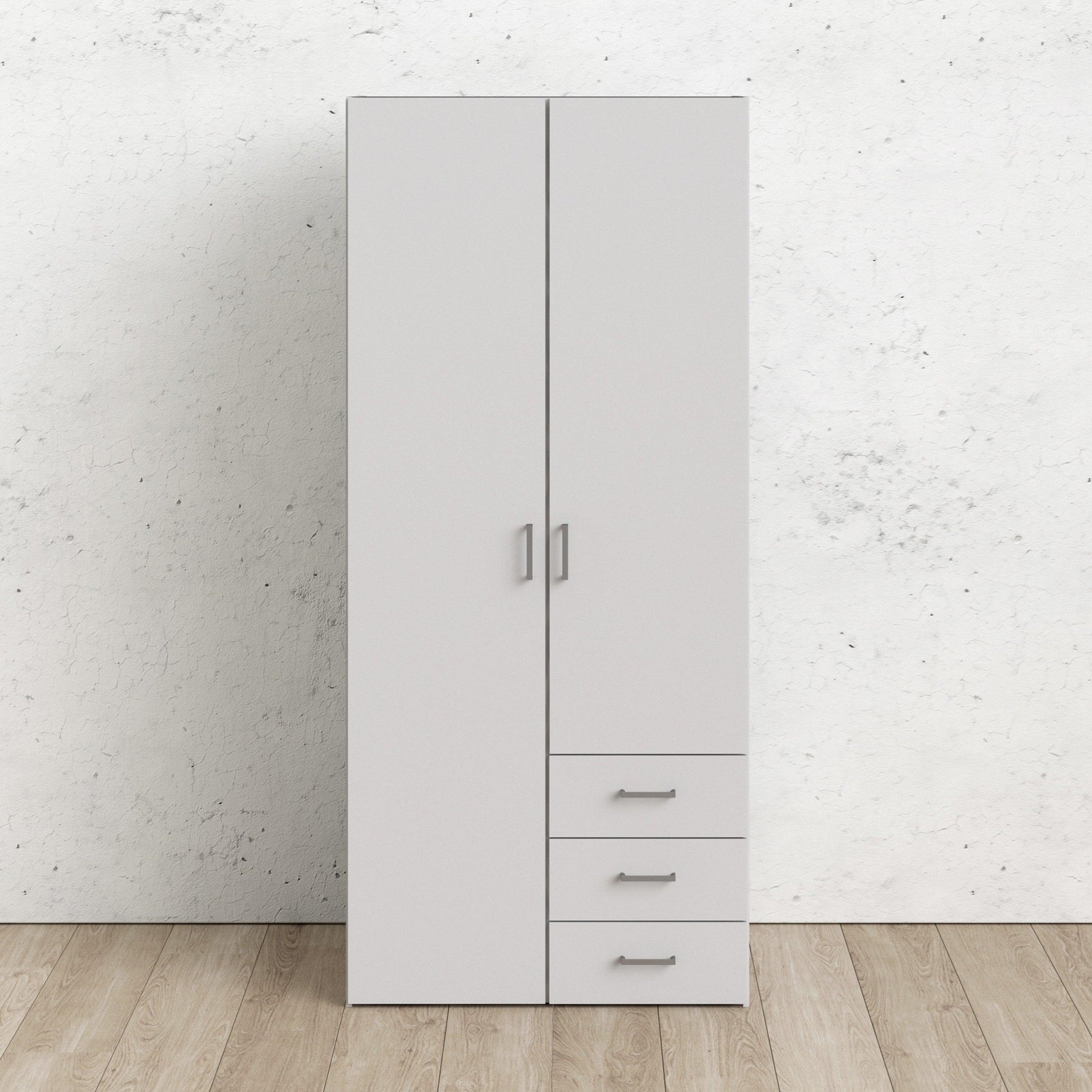 Space Wardrobe with 2 doors + 3 drawers White 77