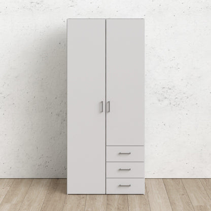 Space Wardrobe with 2 doors + 3 drawers White 77