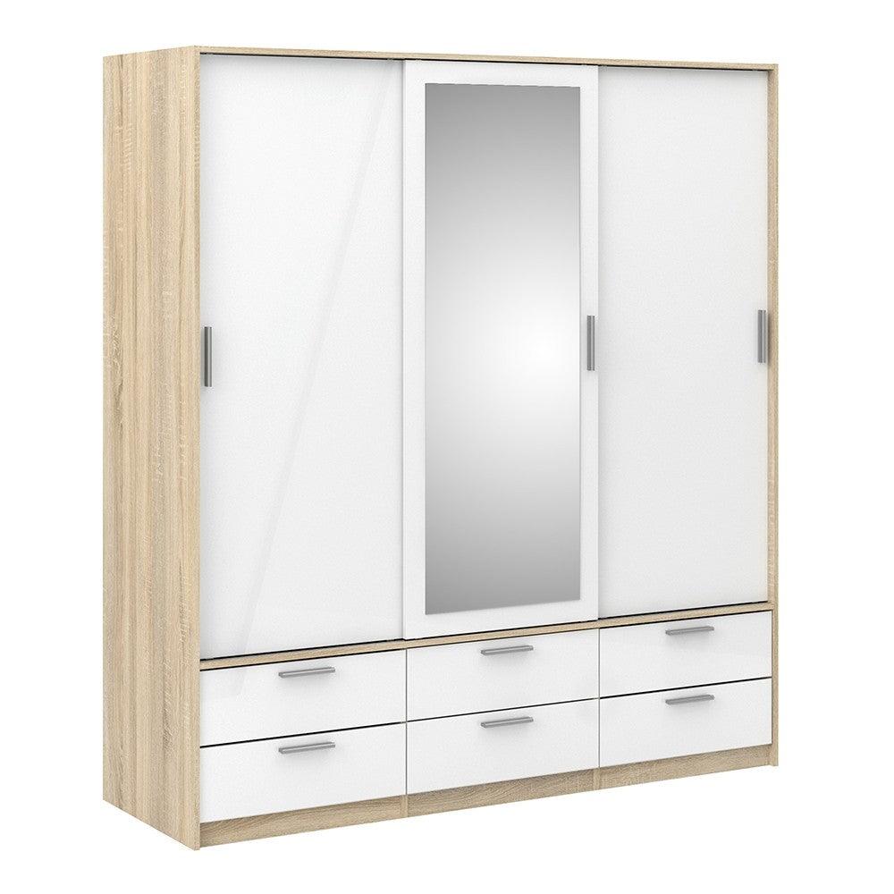 Line Wardrobe - 3 Doors 6 Drawers 180