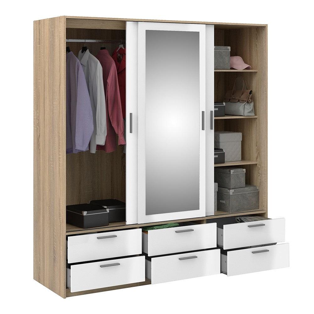 Line Wardrobe - 3 Doors 6 Drawers 180