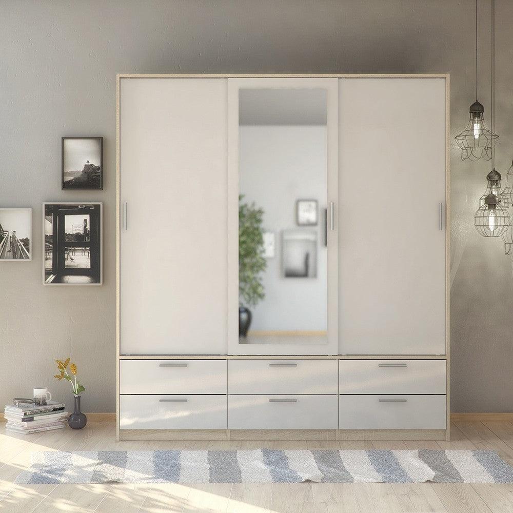 Line Wardrobe - 3 Doors 6 Drawers 180