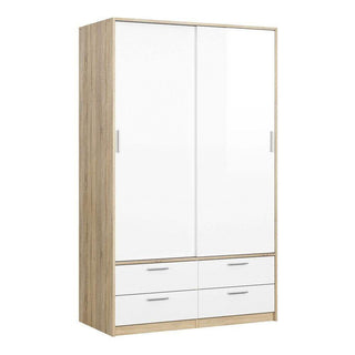 Line Wardrobe - 2 Doors 4 Drawers in Oak with White High Gloss 120 - Msofas LTD