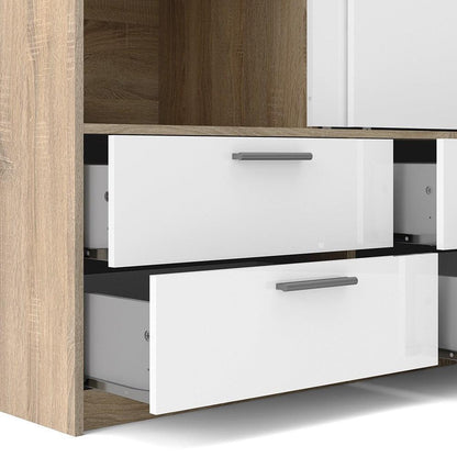 Line Wardrobe - 2 Doors 4 Drawers in Oak with White High Gloss 120