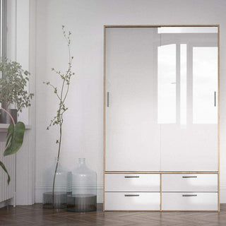 Line Wardrobe - 2 Doors 4 Drawers in Oak with White High Gloss 120 - Msofas LTD