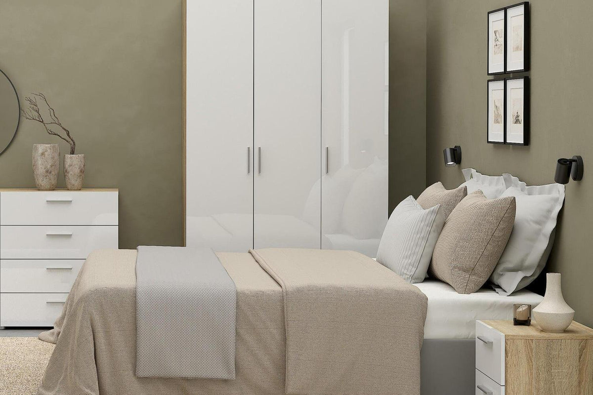 Pepe Bedside 2 Drawers In Oak With White High Gloss