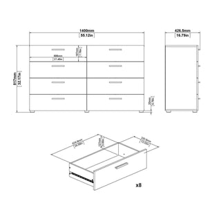 Pepe Wide Chest of 8 Drawers (4+4) in Truffle Oak - Msofas LTD