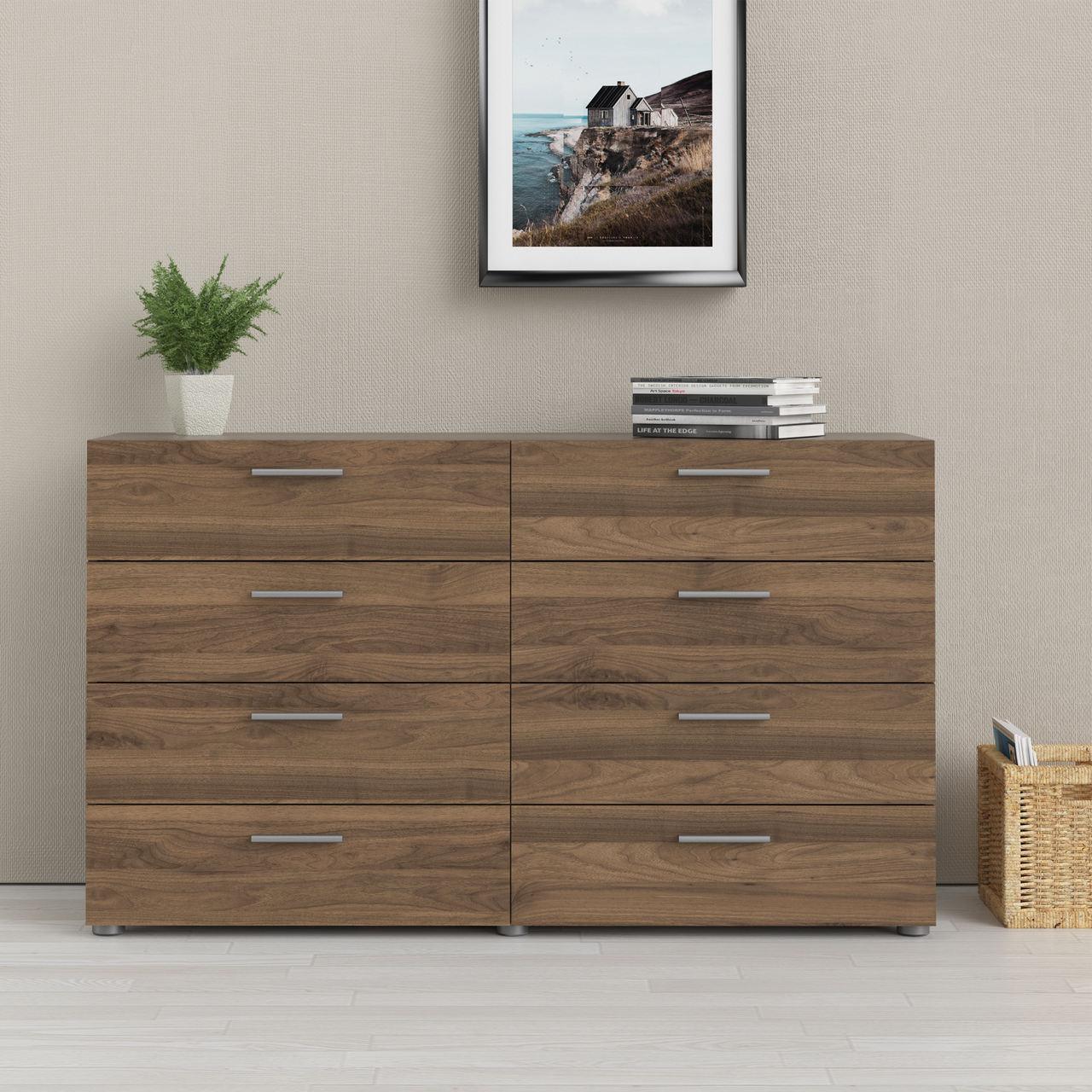 Pepe Wide Chest of 8 Drawers (4+4) in Walnut