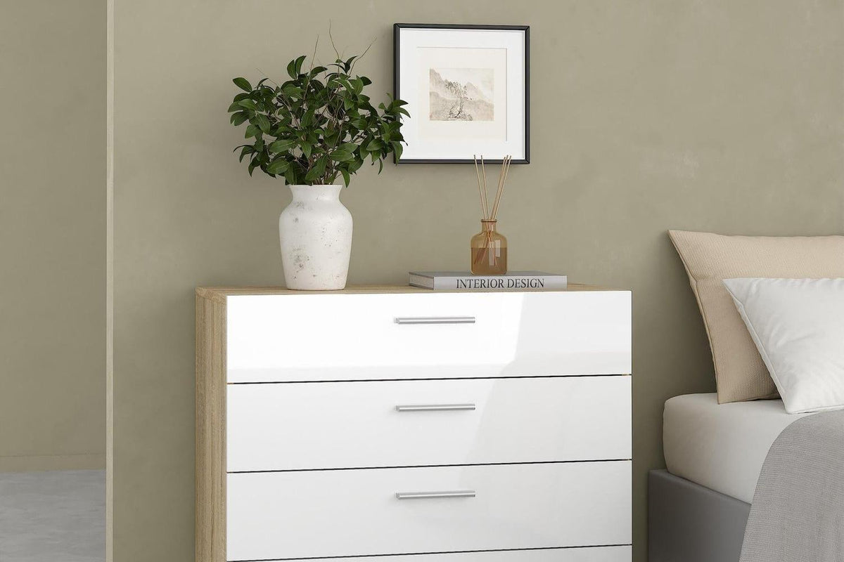 Pepe Chest Of 4 Drawers In Oak With White High Gloss