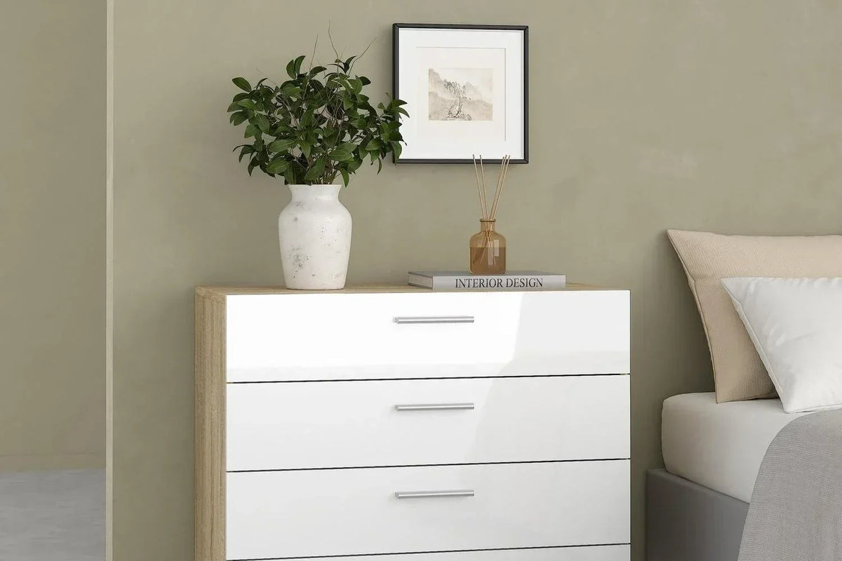 Pepe Chest Of 4 Drawers In Oak With White High Gloss