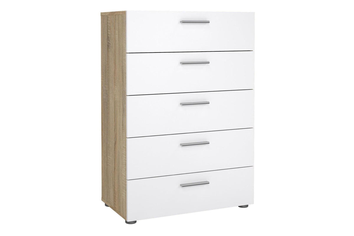Pepe Chest Of 5 Drawers In Oak With White High Gloss