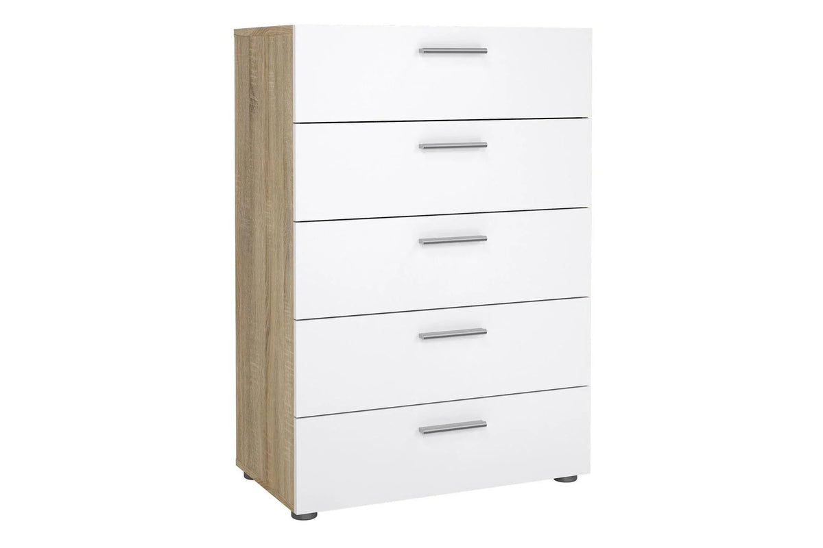Pepe Chest Of 5 Drawers In Oak With White High Gloss
