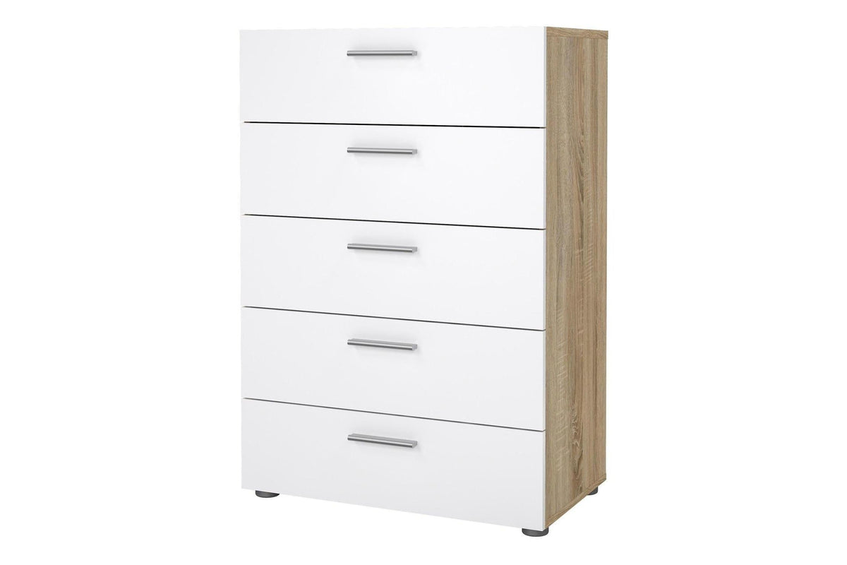 Pepe Chest Of 5 Drawers In Oak With White High Gloss
