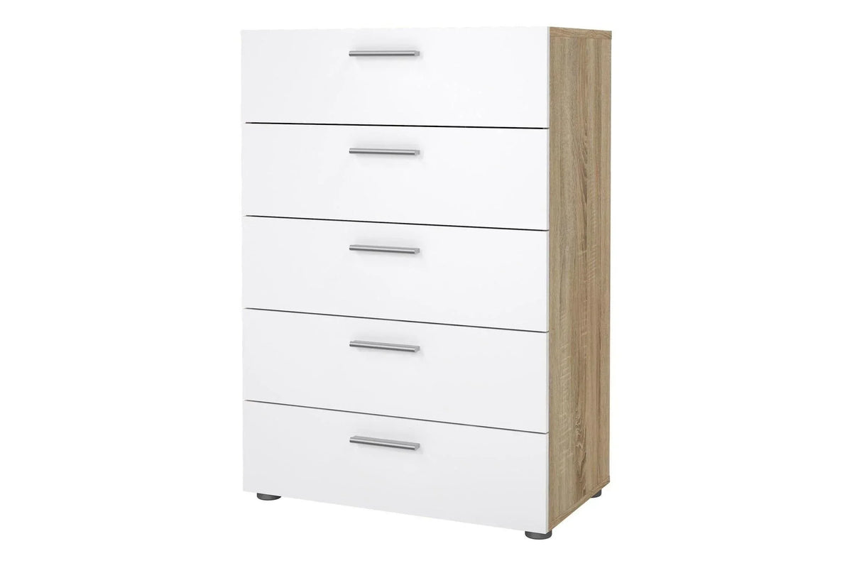 Pepe Chest Of 5 Drawers In Oak With White High Gloss