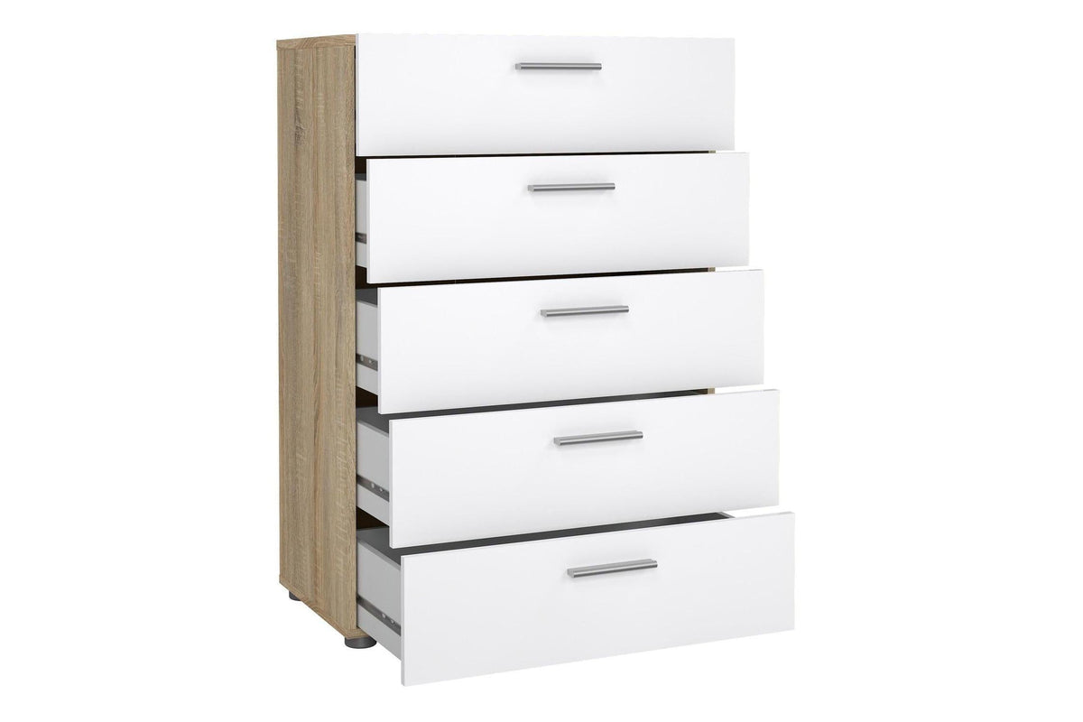 Pepe Chest Of 5 Drawers In Oak With White High Gloss