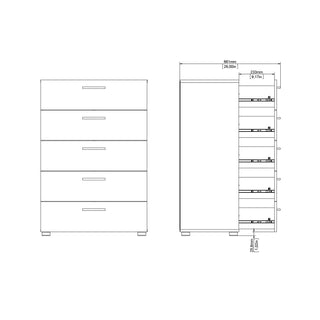 Pepe Chest Of 5 Drawers In Oak With White High Gloss