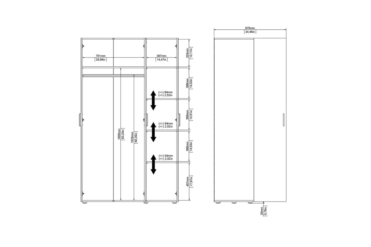 Pepe Wardrobe With 3 Doors In White