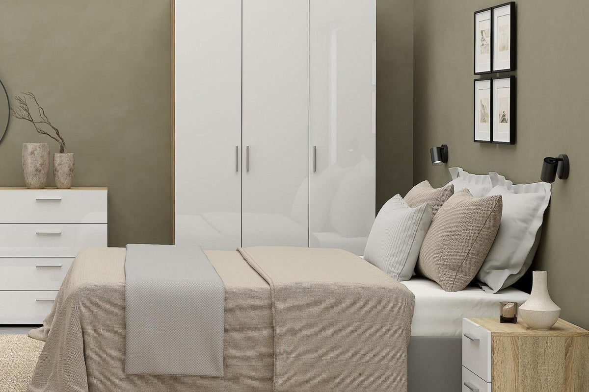 Pepe Wardrobe With 3 Doors In Oak With White High Gloss