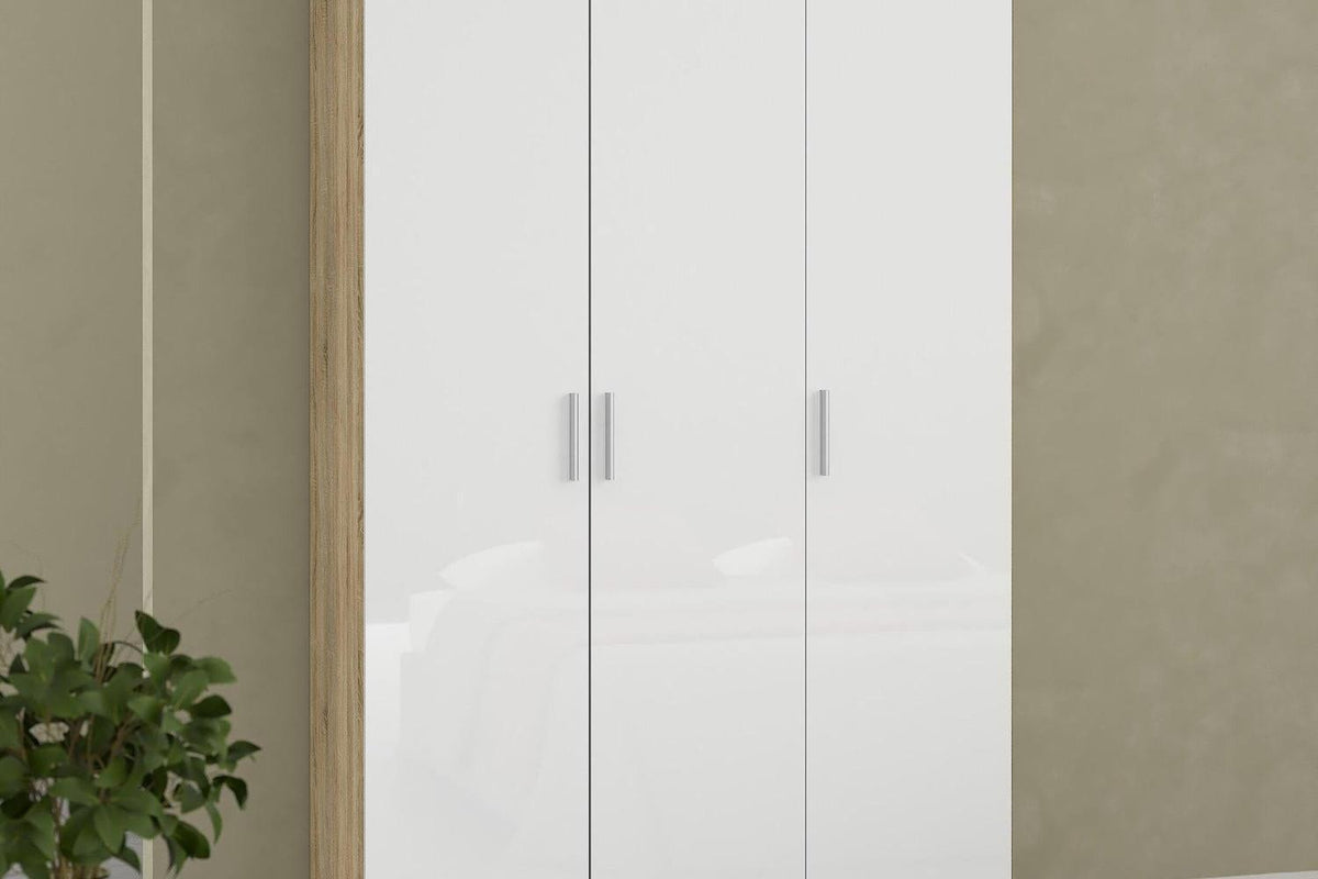 Pepe Wardrobe With 3 Doors In Oak With White High Gloss