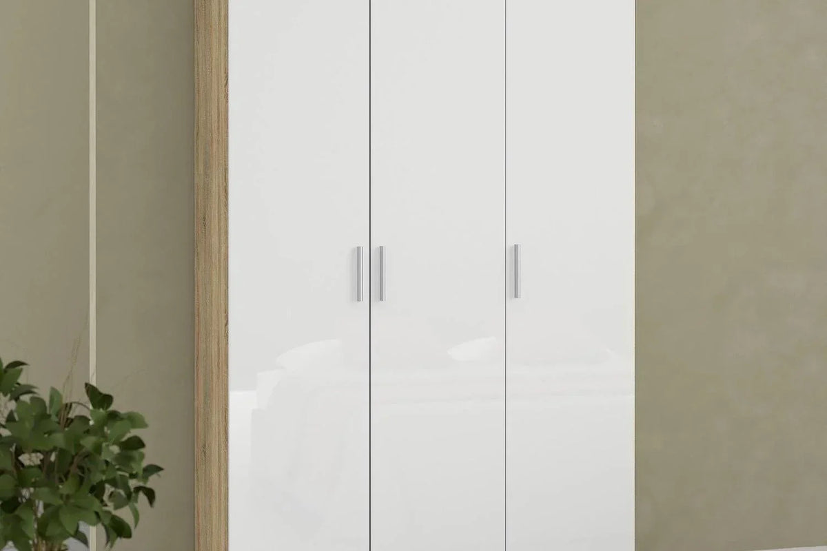Pepe Wardrobe With 3 Doors In Oak With White High Gloss