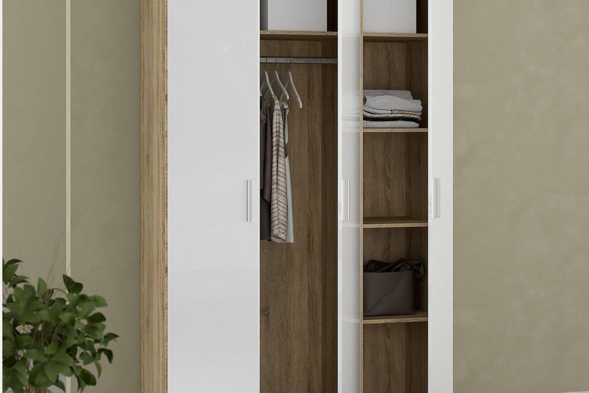 Pepe Wardrobe With 3 Doors In Oak With White High Gloss