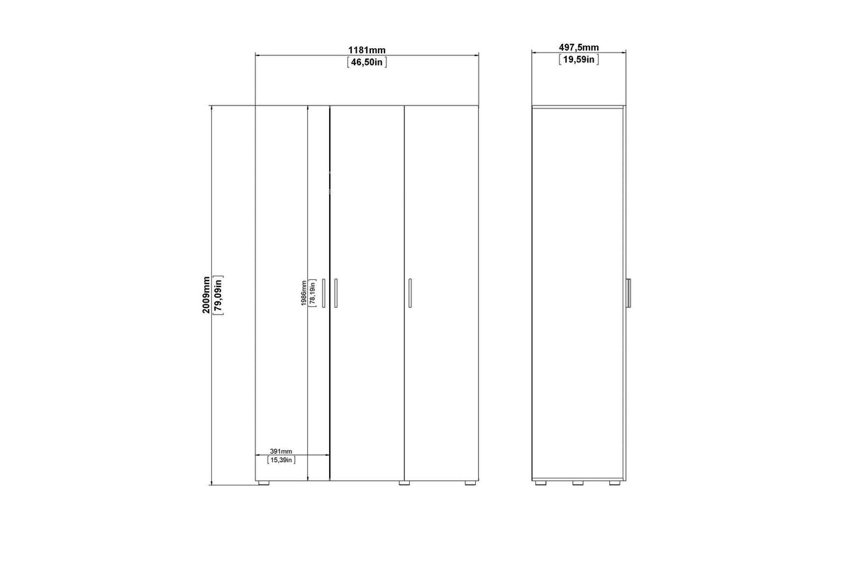 Pepe Wardrobe With 3 Doors In Black