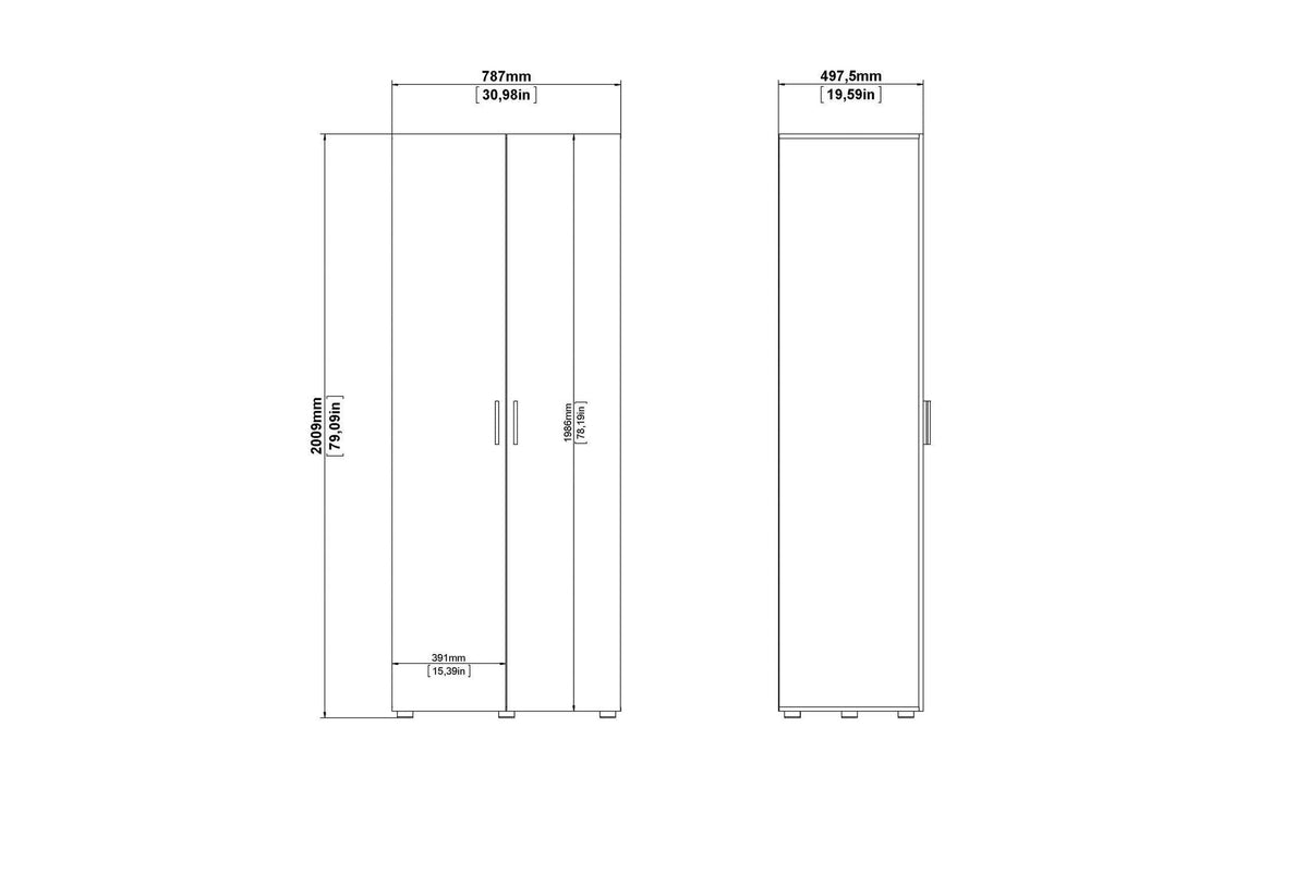 Pepe Wardrobe With 2 Doors In Oak With White High Gloss