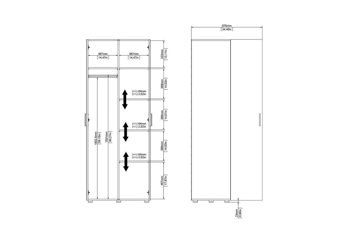 Pepe Wardrobe With 2 Doors In Oak With White High Gloss