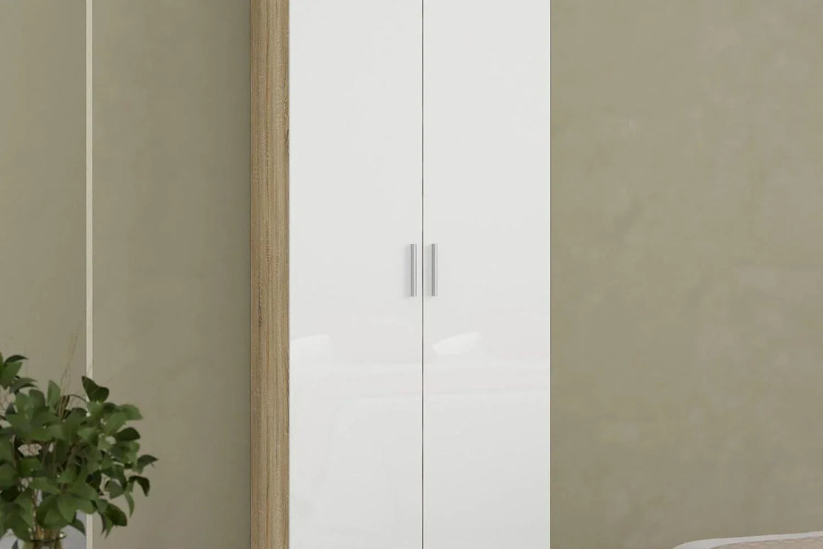 Pepe Wardrobe With 2 Doors In Oak With White High Gloss