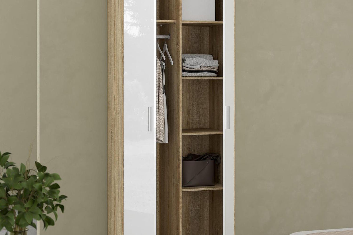 Pepe Wardrobe With 2 Doors In Oak With White High Gloss
