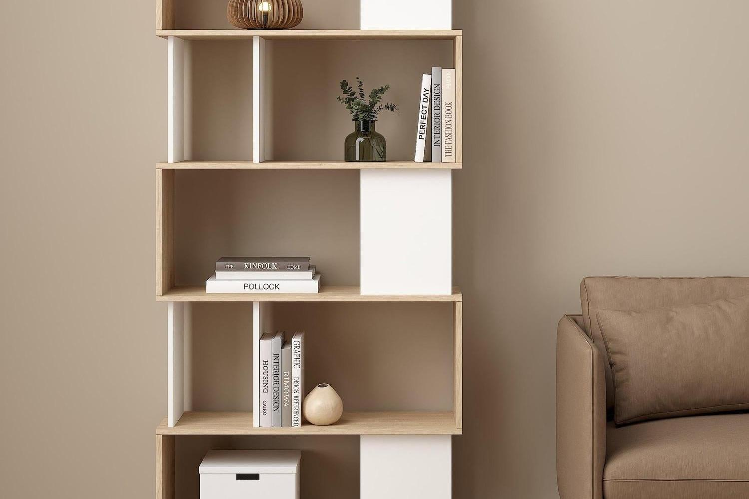 Maze Open Bookcase 4 Shelves In Jackson Hickory Oak And White