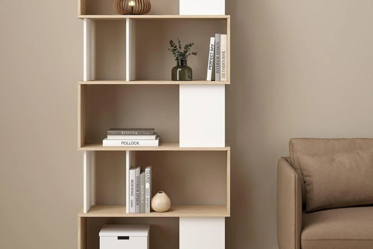 Maze Open Bookcase 4 Shelves In Jackson Hickory Oak And White