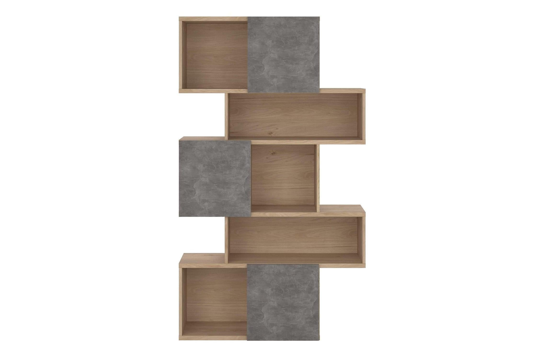 Maze Asymmetrical Bookcase With 3 Doors In Jackson Hickory And Concrete