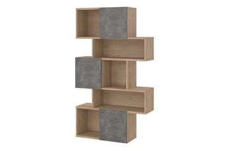 Maze Asymmetrical Bookcase With 3 Doors In Jackson Hickory And Concrete