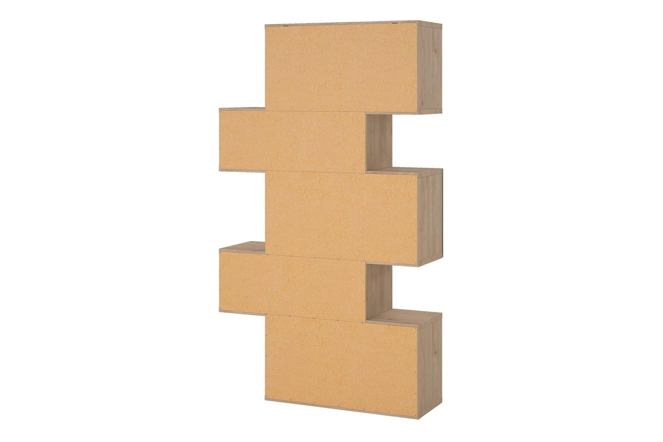 Maze Asymmetrical Bookcase With 3 Doors In Jackson Hickory And Concrete
