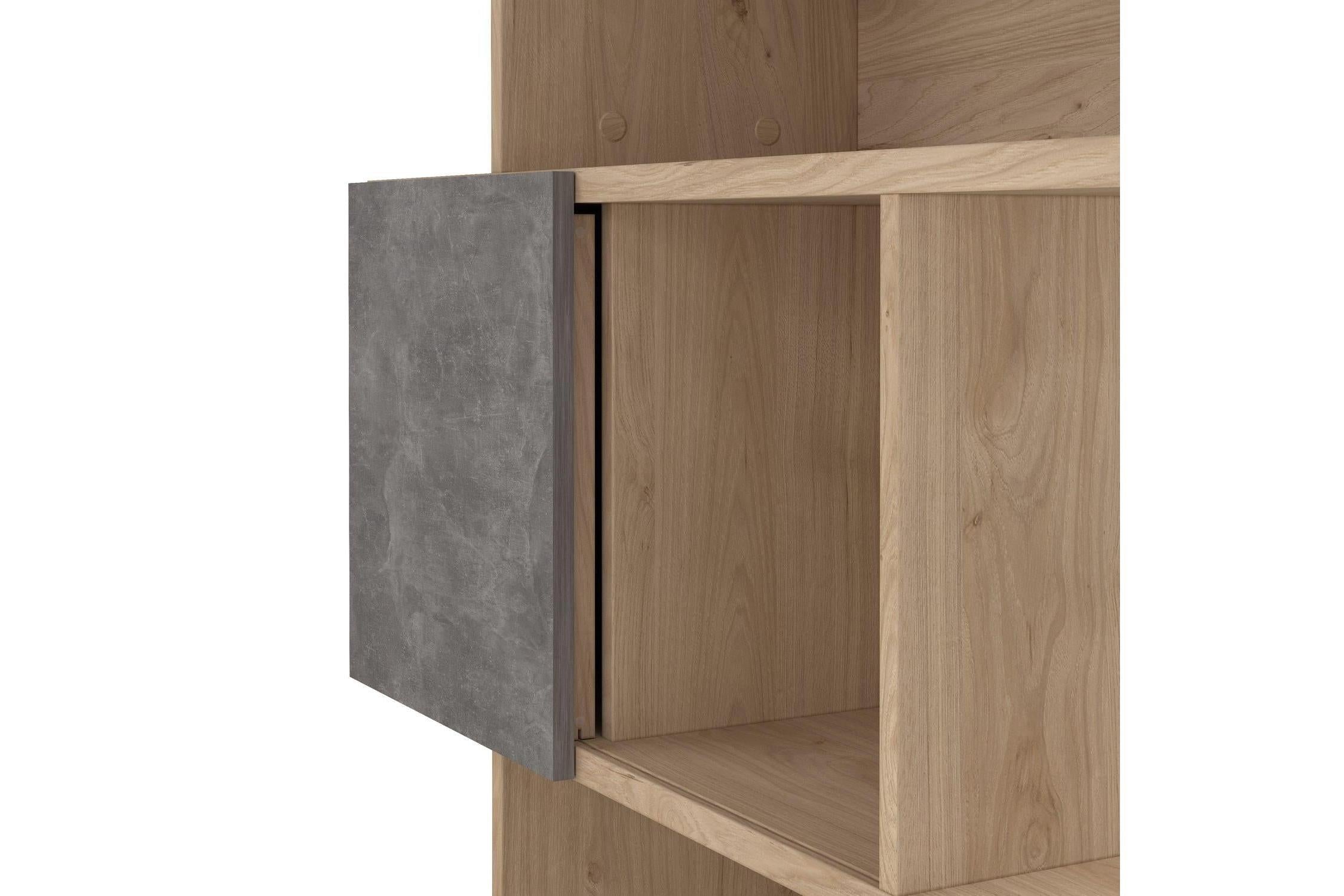 Maze Asymmetrical Bookcase With 3 Doors In Jackson Hickory And Concrete