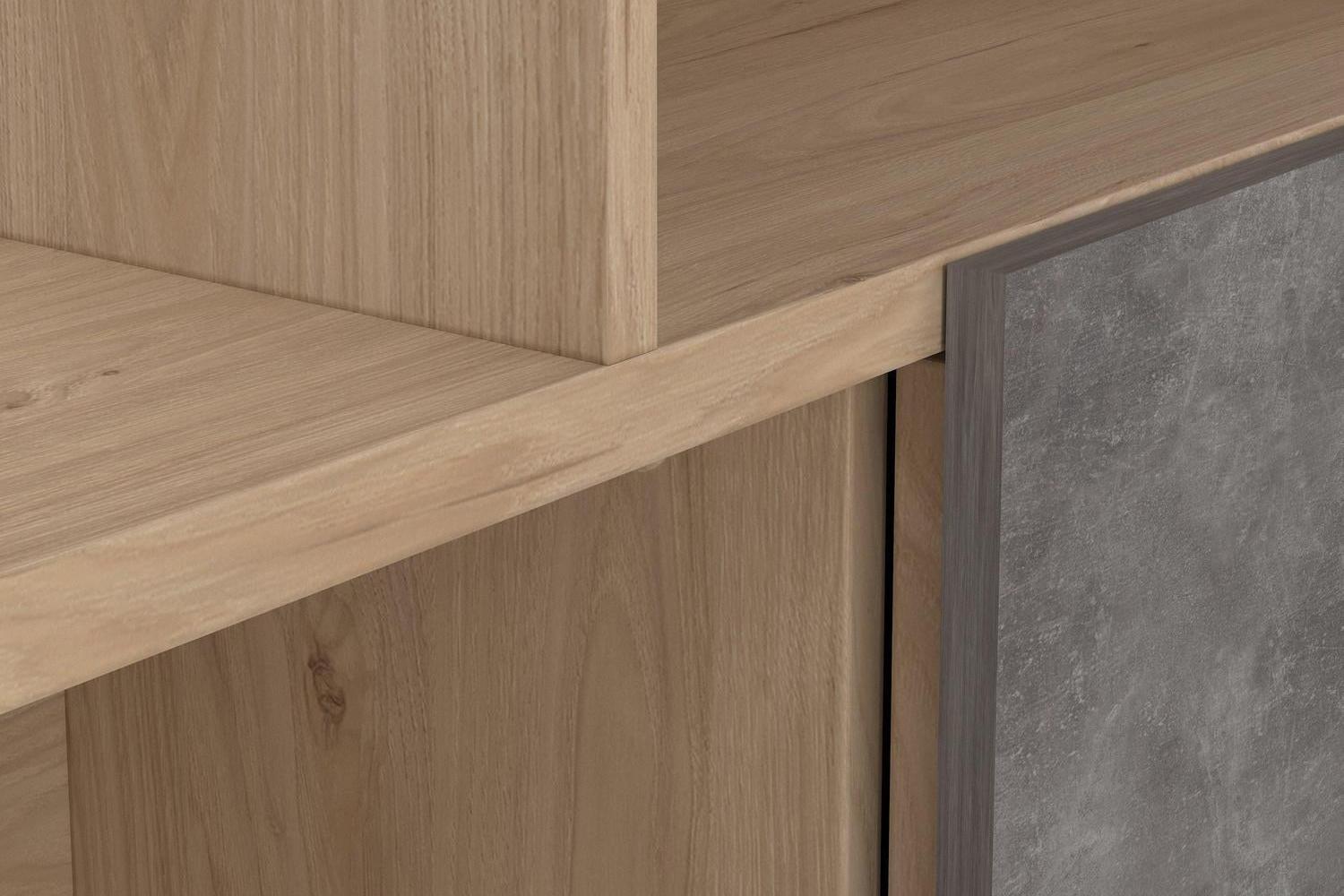 Maze Asymmetrical Bookcase With 3 Doors In Jackson Hickory And Concrete