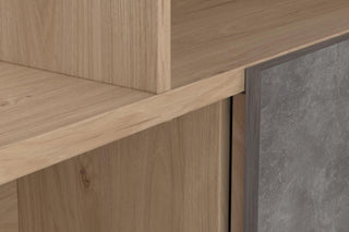 Maze Asymmetrical Bookcase With 3 Doors In Jackson Hickory And Concrete