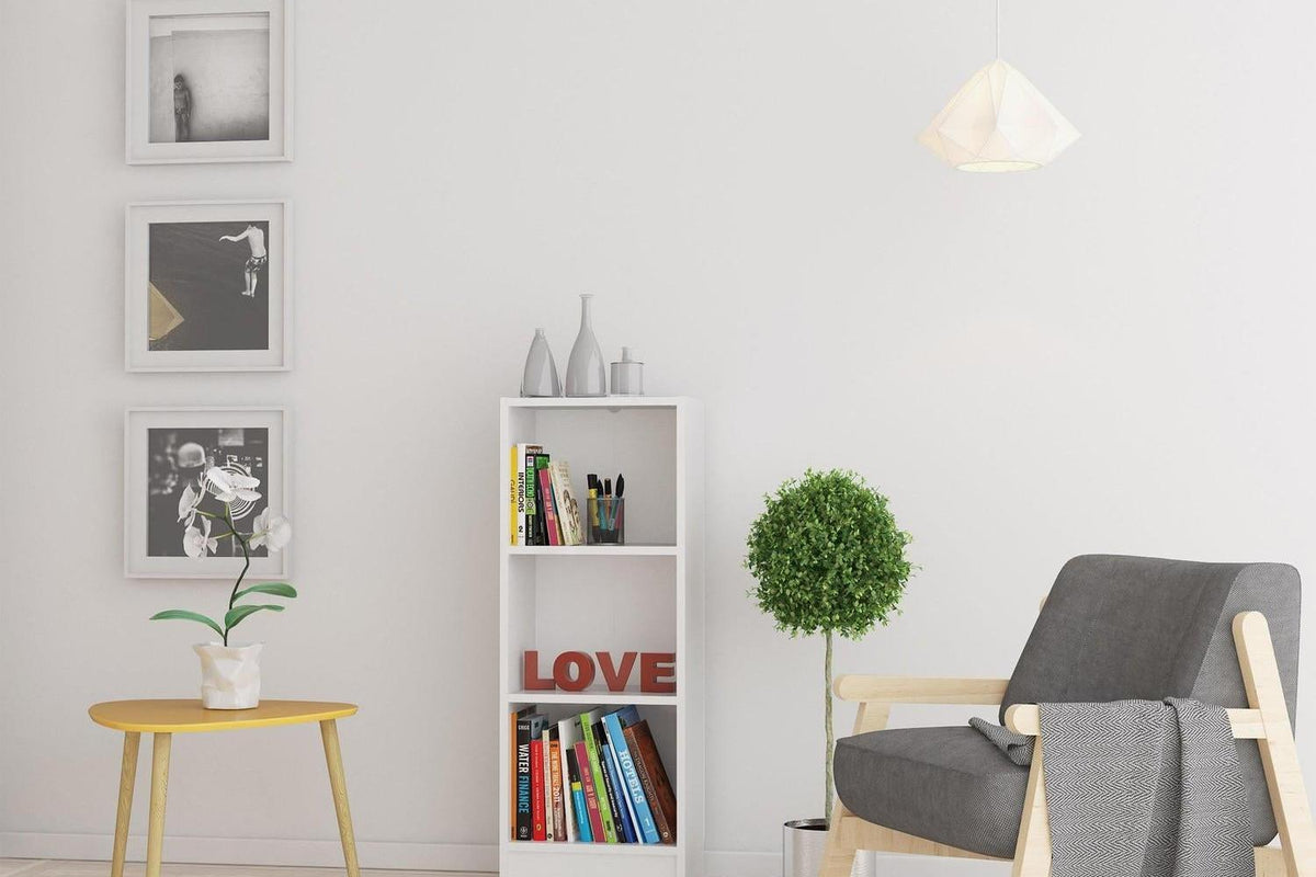 Basic Low Narrow 2 Shelf Bookcase in White