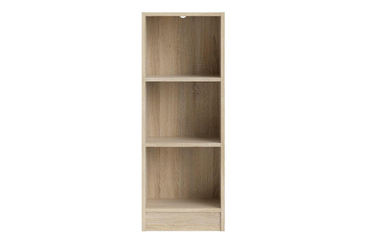 Basic Low Narrow Bookcase with 2 Shelves in Oak