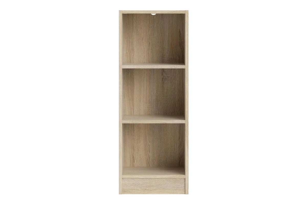 Basic Low Narrow Bookcase with 2 Shelves in Oak