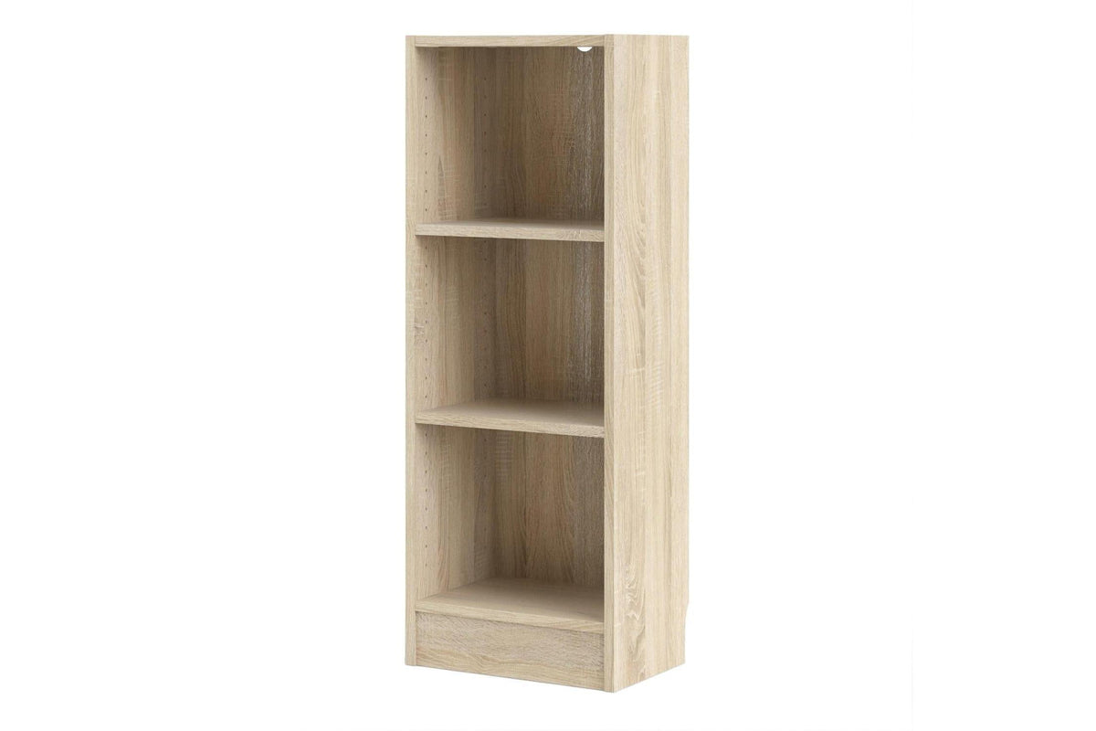 Basic Low Narrow Bookcase with 2 Shelves in Oak