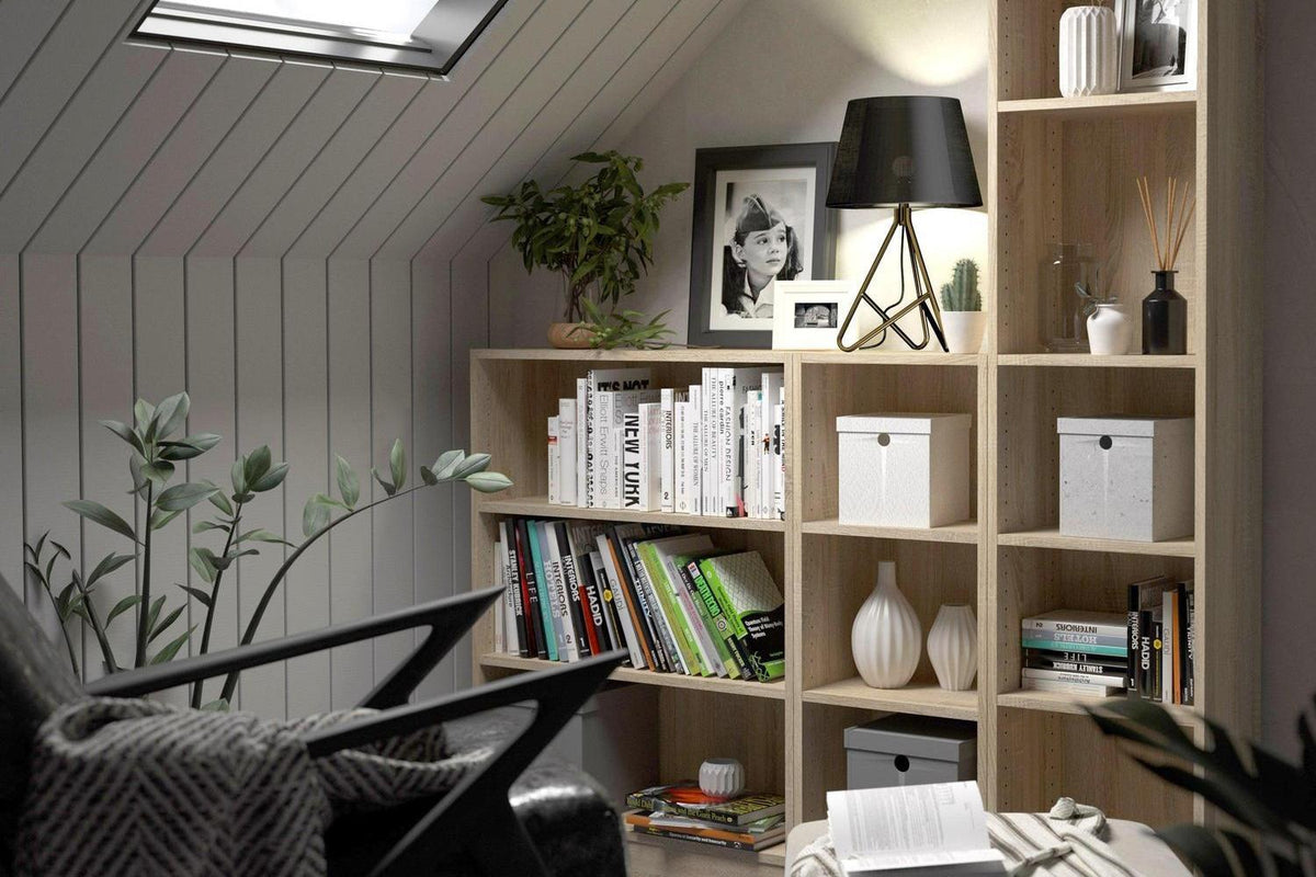 Basic Low Narrow Bookcase with 2 Shelves in Oak
