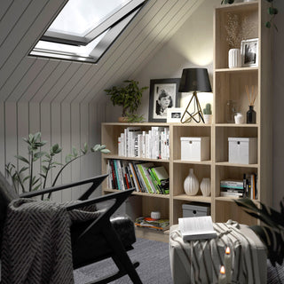 basic low narrow bookcase (2 shelves) in oak