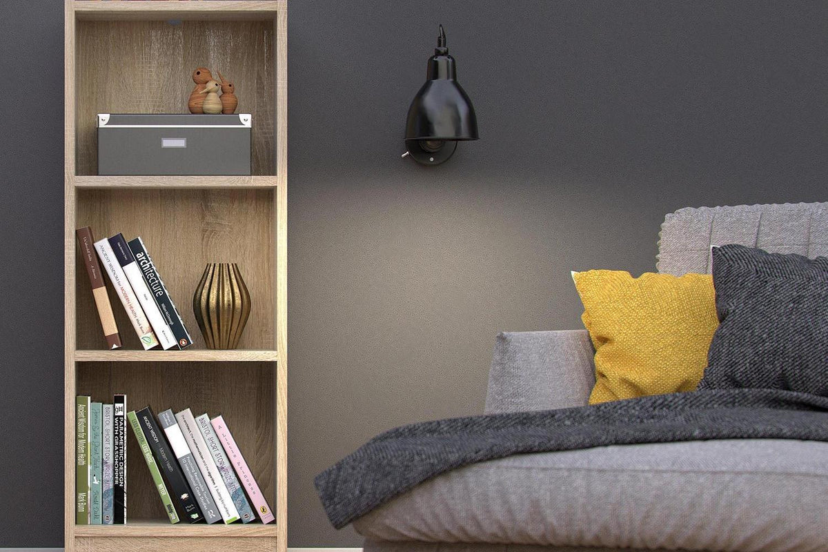 Basic Low Narrow Bookcase with 2 Shelves in Oak